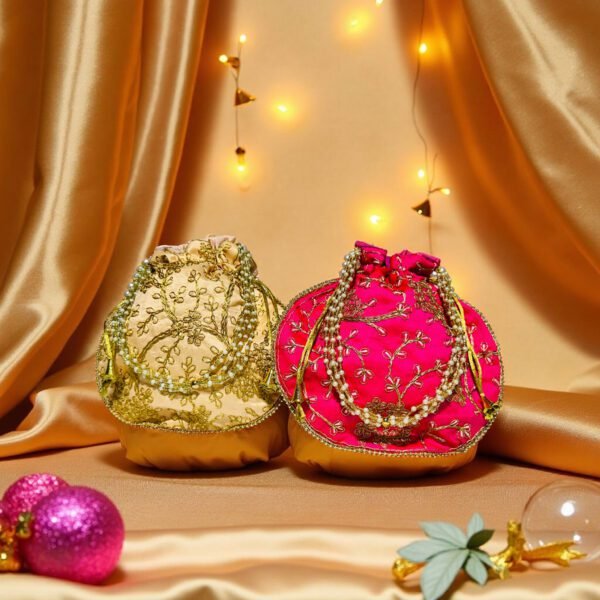 bdfbe4cf14a44fdc952e05716b42dbd3 Embroidered Potli Bag with Pearl Handle