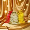 Embroidered Drawstring Potli Bag – Red, Cream & Yellow Ethnic Gift Bags