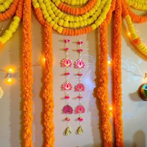 Lotus Design Wall Hanging with Golden Bells