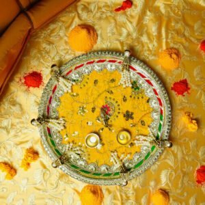 Yellow Embroidered Puja Thali Yellow Embroidered Puja Thali