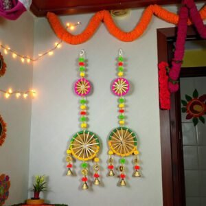 Round Wheel Design Latkan Wall Hanging with Golden Bells