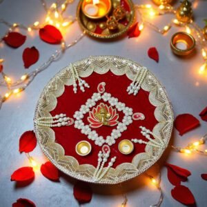 Red and White Lace Puja Thali