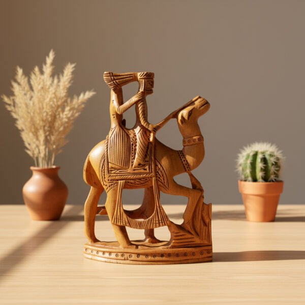 Handcrafted Wooden Camel Rider Sculpture image 2 Handcrafted Wooden Camel Rider Sculpture – Tribal Rajasthani Art Figurine | Home Décor Showpiece