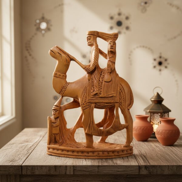 Handcrafted Wooden Camel Rider Sculpture image 3 Handcrafted Wooden Camel Rider Sculpture – Tribal Rajasthani Art Figurine | Home Décor Showpiece