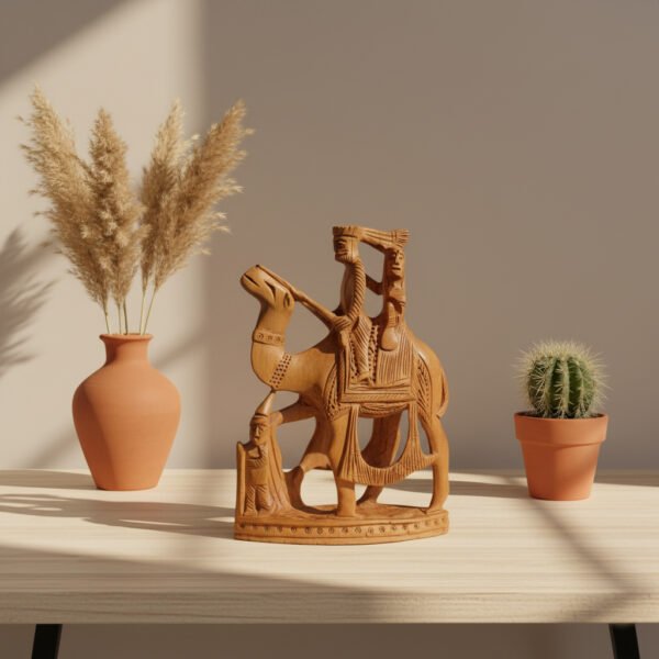 Handcrafted Wooden Camel Rider Sculpture image 4 Handcrafted Wooden Camel Rider Sculpture – Tribal Rajasthani Art Figurine | Home Décor Showpiece