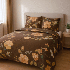 Dark Brown Floral Bedsheet With Warm Flower Print – Double Bed Cotton Sheet