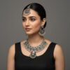 Oxidised Silver Floral Necklace Set Multicolor Antique Jewelry image 2 Oxidised Silver Floral Necklace Set Multicolor Antique Jewelry