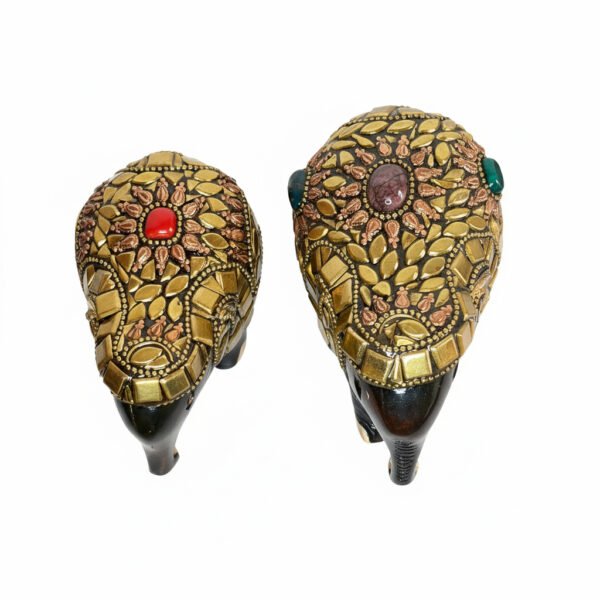 black and gold elephant image 2 Handcrafted Wooden Elephant Figurine Set with Stone Work – Black & Gold Royal Home Decor