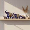 Handcrafted Blue Metal Elephant Figurines – Set of 3 | Decorative Rajasthani Elephant Showpieces with Pearl & Enamel Work