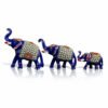 Handcrafted Blue Metal Elephant Figurines – Set of 3 | Decorative Rajasthani Elephant Showpieces with Pearl & Enamel Work
