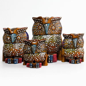 owl image 1 4-Piece Wooden Owl Family Set – Handcrafted Home Décor