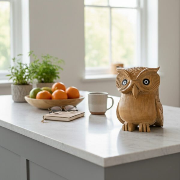 owl image 2 Hand-Carved Wooden Owl Figurine | Classic Natural Wood Owl Statue for Home Décor & Gifting