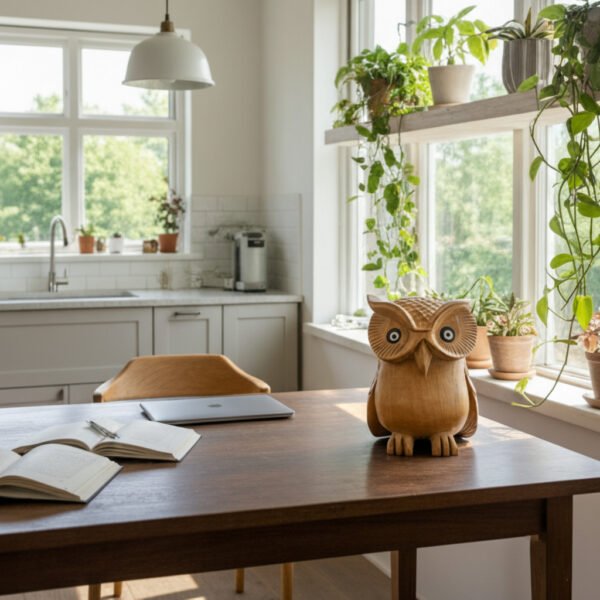 owl image 3 Hand-Carved Wooden Owl Figurine | Classic Natural Wood Owl Statue for Home Décor & Gifting