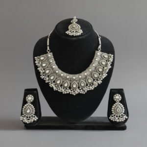 Oxidized Silver Teardrop Necklace Set | Handcrafted