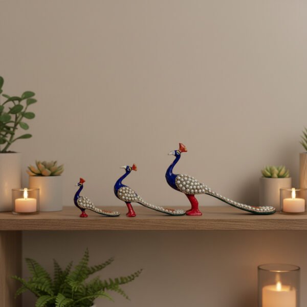 Handcrafted Pearl Peacock Set of 3 – Decorative Showpiece