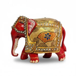 Handcrafted Wooden Red Elephant Figurines – Traditional Rajasthani Art Home Décor & Gifting Piece