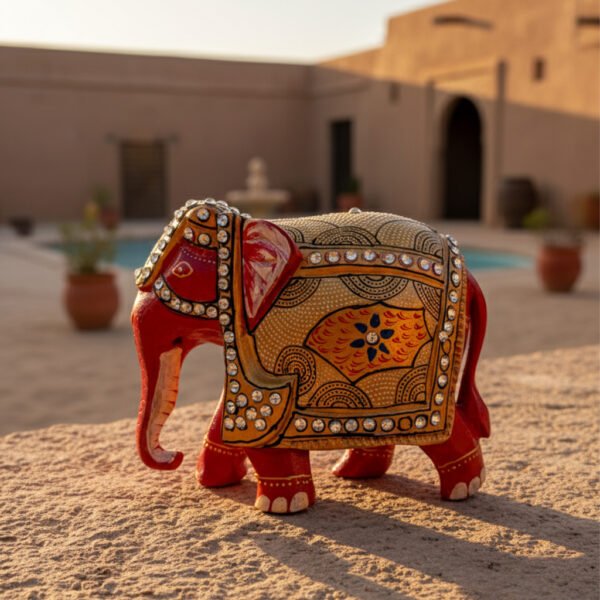 Handcrafted Wooden Red Elephant Figurines – Traditional Rajasthani Art Home Décor & Gifting Piece
