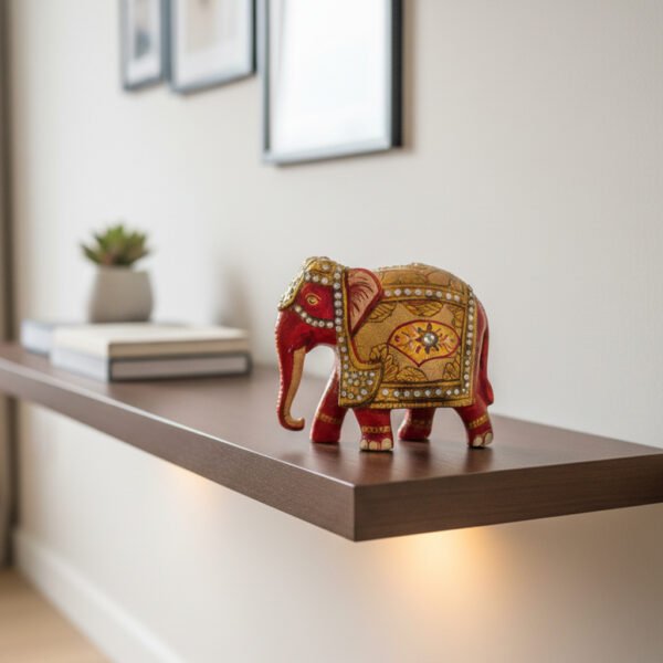Handcrafted Wooden Red Elephant Figurines – Traditional Rajasthani Art Home Décor & Gifting Piece