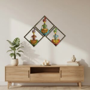 Handcrafted Metal Rajasthani Man Wall Art – Set of 3