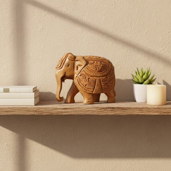 Hand-Carved Wooden Elephant Figurine for Home Décor & Gifting