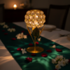 Gold Flower Crystal Look Candle Holder – Metal Stand Luxury Table Decor