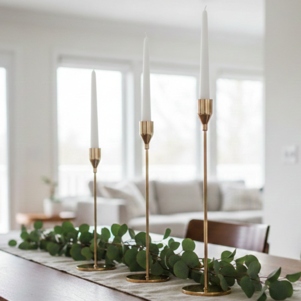 Gold Metal Candle Holder Set of 3 – Modern Tall Taper Candle Stand for Table & Home Décor