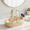 Gold Metal Decorative Tray image 1 Gold Metal Decorative Basket Tray with Handle – Luxury Oval Storage Basket for Home Decor, Bathroom, Vanity & Gift Hamper
