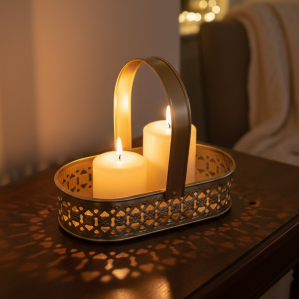 Gold Metal Decorative Tray image 2 Gold Metal Decorative Basket Tray with Handle – Luxury Oval Storage Basket for Home Decor, Bathroom, Vanity & Gift Hamper