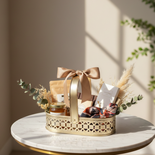 Gold Metal Decorative Tray image 4 Gold Metal Decorative Basket Tray with Handle – Luxury Oval Storage Basket for Home Decor, Bathroom, Vanity & Gift Hamper