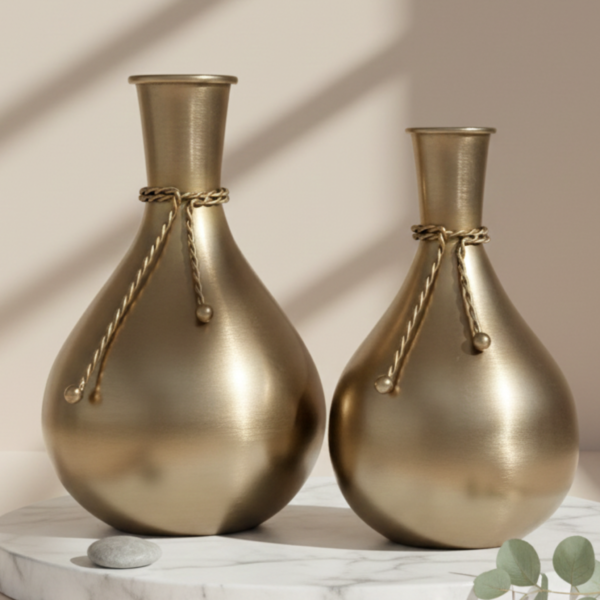 Gold Metal Decorative Vase Set with Rope Accent – Modern Luxury Home Décor image 1 Gold Metal Decorative Vase Set with Rope Accent – Modern Luxury Home Décor