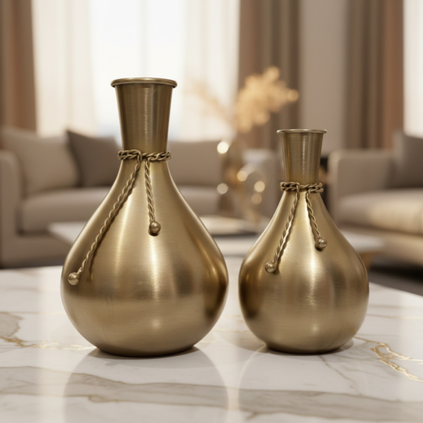 Gold Metal Decorative Vase Set with Rope Accent – Modern Luxury Home Décor image 3 Gold Metal Decorative Vase Set with Rope Accent – Modern Luxury Home Décor