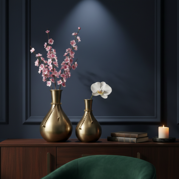 Gold Metal Decorative Vase Set with Rope Accent – Modern Luxury Home Décor image 6 Gold Metal Decorative Vase Set with Rope Accent – Modern Luxury Home Décor