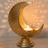 Gold Perforated Crescent Moon Candle Holder – Metal Tea Light Decor