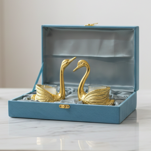 Gold Swan Tea Light Candle Holder Set – Elegant Bird Metal Decor