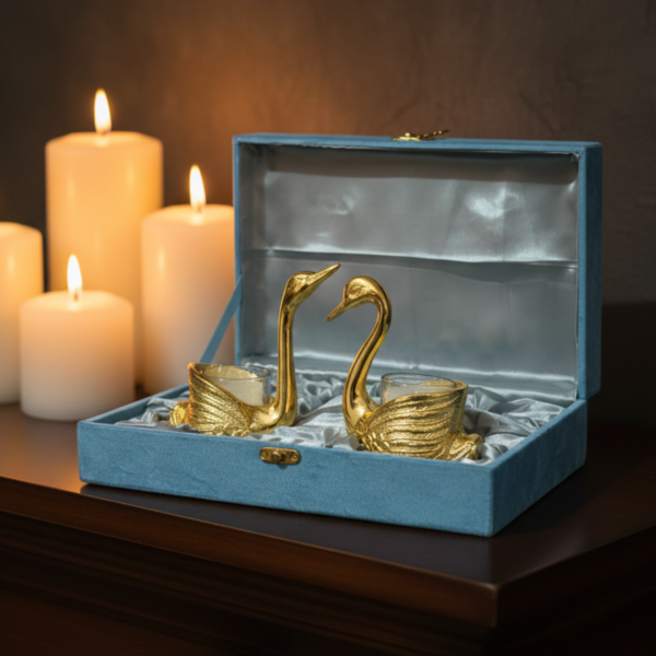 Gold Swan Tea Light Candle Holder Set – Elegant Bird Metal Decor
