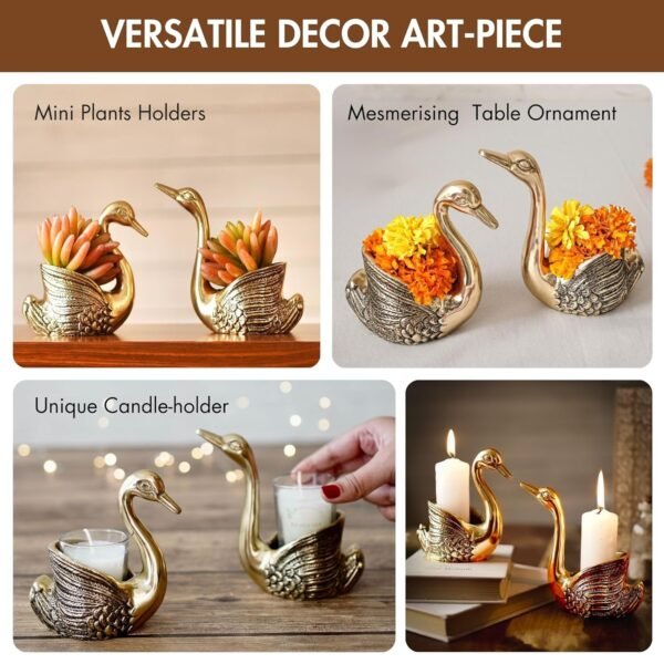Gold Swan Tea Light Candle Holder Set – Elegant Bird Metal Decor