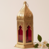 Small Moroccan Metal Decorative Lantern – Gold Tea Light Holder with Colored Glass | Tabletop & Hanging Candle Lantern
