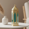 Moroccan Metal Decorative Lantern – Gold Tea Light Holder with Colored Glass | Hanging & Table Decor