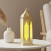 Moroccan Metal Decorative Lantern – Gold Tea Light Holder with Colored Glass | Hanging & Table Decor
