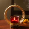 Small Gold Halo Tea Light Candle Holder with Red Glass – Metal Decor image 2 Small Gold Halo Tea Light Candle Holder with Red Glass – Metal Decor