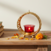 Small Gold Halo Tea Light Candle Holder with Red Glass – Metal Decor image 6 Small Gold Halo Tea Light Candle Holder with Red Glass – Metal Decor