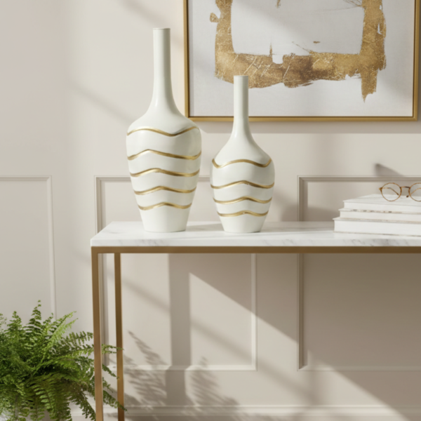 White and Gold Metal Decorative Vase Set – Modern Luxury Vases