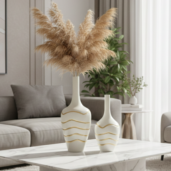 White and Gold Metal Decorative Vase Set – Modern Luxury Vases